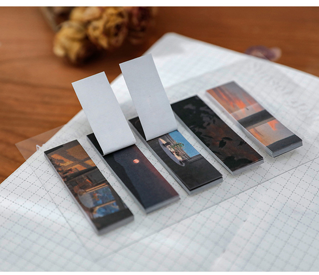 100 arkuszy bloków notesowych z pięcioma wzorami retro krajobrazu, zawierających samoprzylepne indeksy, zakładki, naklejki i inne materiały papiernicze - Wianko - 8
