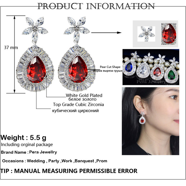 Kolczyki wiszące Pera - nowa marka modowa, duże kwiatowe krople wody, niebieskie cyrkonie, idealne na Christmas Party E224 - Wianko - 13
