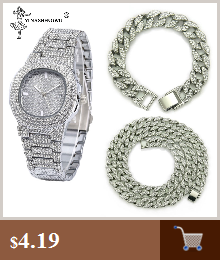 Zestaw luksusowych biżuterii męskiej: hip hop złoty zegarek, stylowa bransoletka i naszyjnik, lśniący wisiorek Ice Out - Wianko - 8