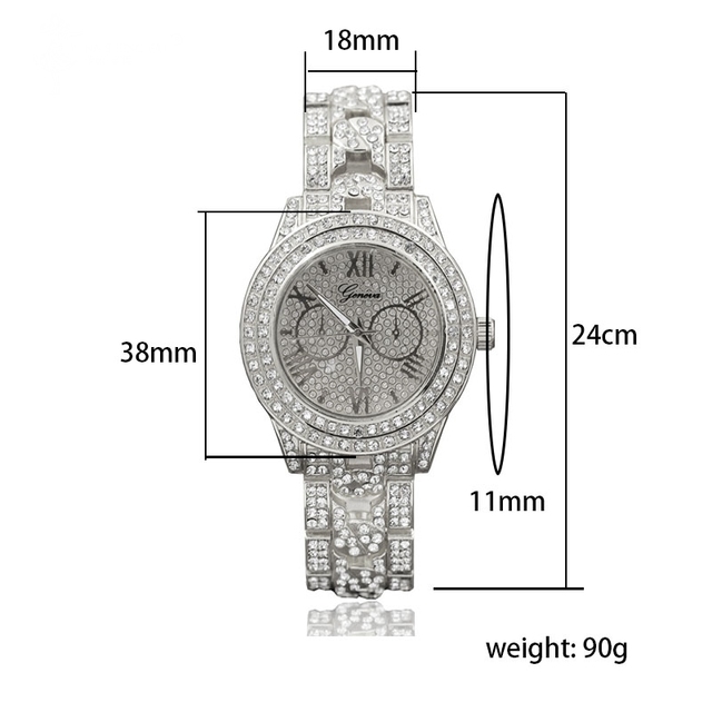 Zestaw luksusowych biżuterii męskiej: hip hop złoty zegarek, stylowa bransoletka i naszyjnik, lśniący wisiorek Ice Out - Wianko - 15