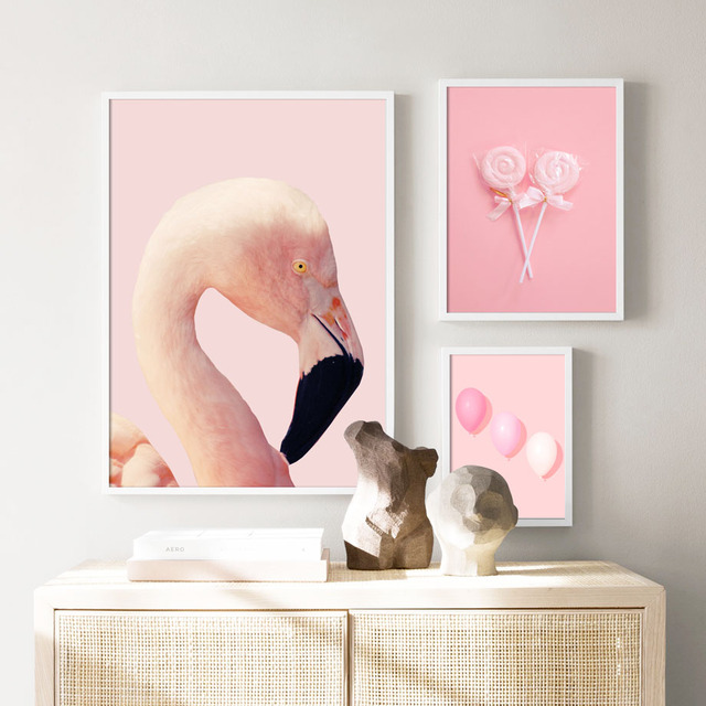 Obraz ścienny na płótnie - Nordic, różowe flamingi, cukierki, dym; cytaty, plakaty i druki zdjęć; dekoracja do salonu i sypialni - Wianko - 5