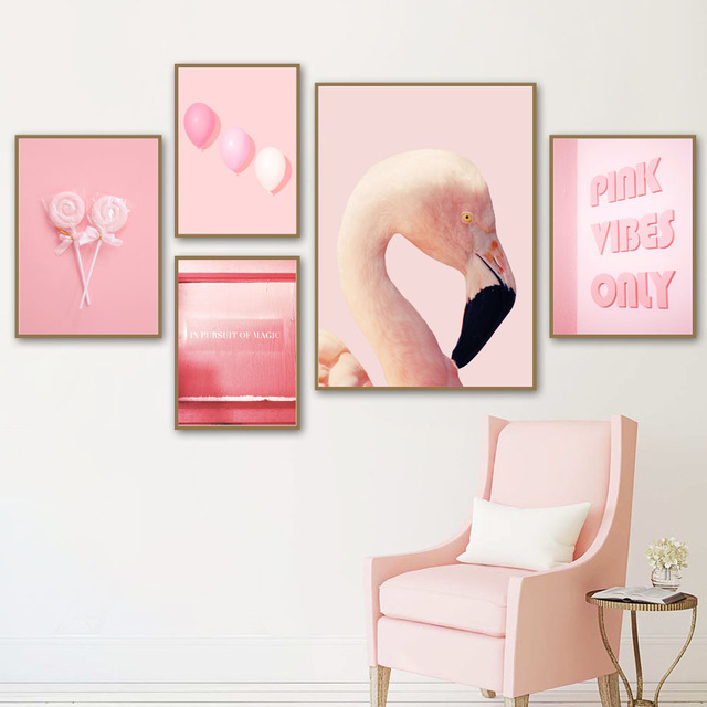 Obraz ścienny na płótnie - Nordic, różowe flamingi, cukierki, dym; cytaty, plakaty i druki zdjęć; dekoracja do salonu i sypialni - Wianko - 4