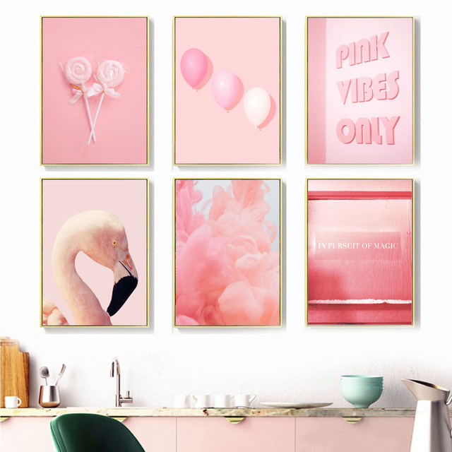Obraz ścienny na płótnie - Nordic, różowe flamingi, cukierki, dym; cytaty, plakaty i druki zdjęć; dekoracja do salonu i sypialni - Wianko - 3