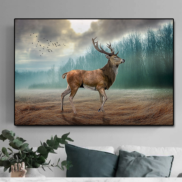 Obraz Las Deer zwierząt na płótnie - kreatywne malarstwo, plakaty i druki na ścianę. Mural artystyczny rodzinny portret do salonu i dekoracji domu. Cuadros - Wianko - 4