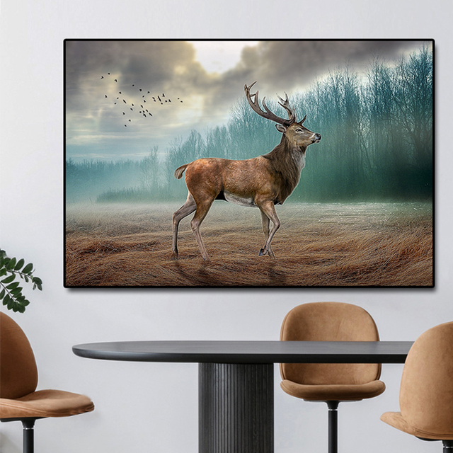 Obraz Las Deer zwierząt na płótnie - kreatywne malarstwo, plakaty i druki na ścianę. Mural artystyczny rodzinny portret do salonu i dekoracji domu. Cuadros - Wianko - 6