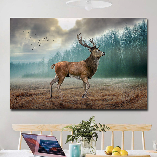 Obraz Las Deer zwierząt na płótnie - kreatywne malarstwo, plakaty i druki na ścianę. Mural artystyczny rodzinny portret do salonu i dekoracji domu. Cuadros - Wianko - 5