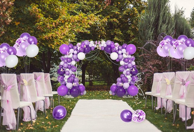 Zestaw metalicznych fioletowych balonów Garland - 124 sztuki, fioletowy łuk balonowy, złote motyle - dekoracje urodzinowe i ślubne - Wianko - 7