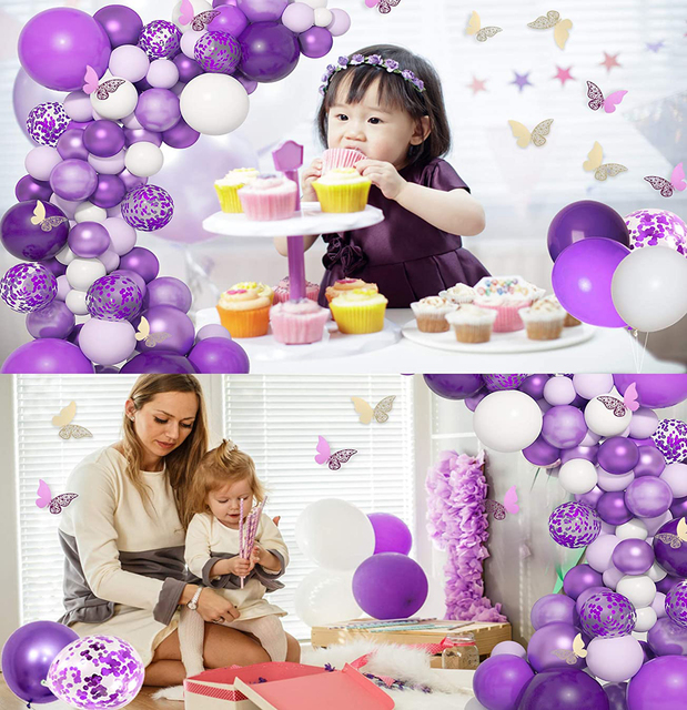Zestaw metalicznych fioletowych balonów Garland - 124 sztuki, fioletowy łuk balonowy, złote motyle - dekoracje urodzinowe i ślubne - Wianko - 6