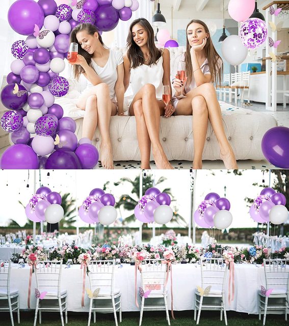 Zestaw metalicznych fioletowych balonów Garland - 124 sztuki, fioletowy łuk balonowy, złote motyle - dekoracje urodzinowe i ślubne - Wianko - 5