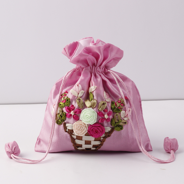 Jedwabna torba prezentowa haftowana 14x17cm - etui na biżuterię z nadrukowanymi kwiatami - sakiewka ślubna i saszetka czekoladowa - wielokrotnego użytku - Wianko - 13