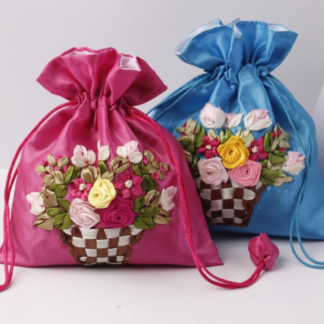 Jedwabna torba prezentowa haftowana 14x17cm - etui na biżuterię z nadrukowanymi kwiatami - sakiewka ślubna i saszetka czekoladowa - wielokrotnego użytku - Wianko - 4