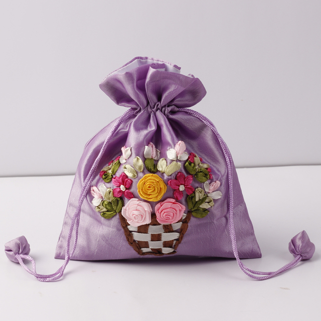 Jedwabna torba prezentowa haftowana 14x17cm - etui na biżuterię z nadrukowanymi kwiatami - sakiewka ślubna i saszetka czekoladowa - wielokrotnego użytku - Wianko - 11