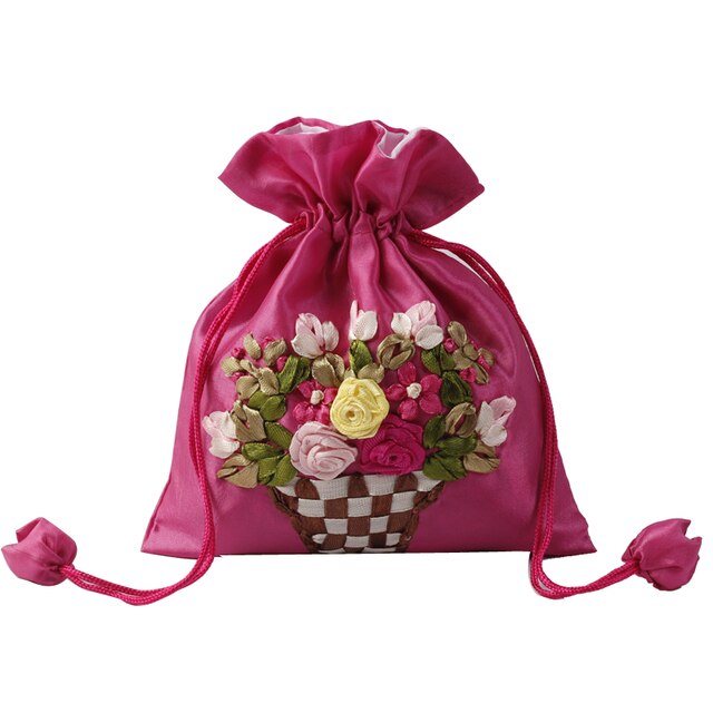 Jedwabna torba prezentowa haftowana 14x17cm - etui na biżuterię z nadrukowanymi kwiatami - sakiewka ślubna i saszetka czekoladowa - wielokrotnego użytku - Wianko - 1