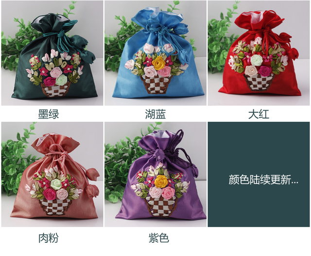 Jedwabna torba prezentowa haftowana 14x17cm - etui na biżuterię z nadrukowanymi kwiatami - sakiewka ślubna i saszetka czekoladowa - wielokrotnego użytku - Wianko - 20