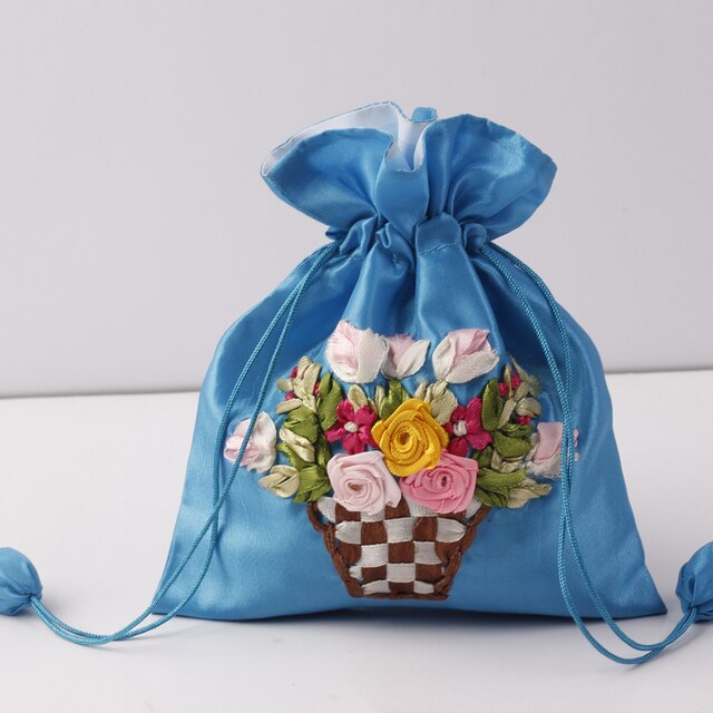 Jedwabna torba prezentowa haftowana 14x17cm - etui na biżuterię z nadrukowanymi kwiatami - sakiewka ślubna i saszetka czekoladowa - wielokrotnego użytku - Wianko - 6