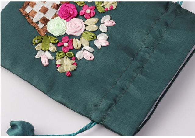 Jedwabna torba prezentowa haftowana 14x17cm - etui na biżuterię z nadrukowanymi kwiatami - sakiewka ślubna i saszetka czekoladowa - wielokrotnego użytku - Wianko - 22
