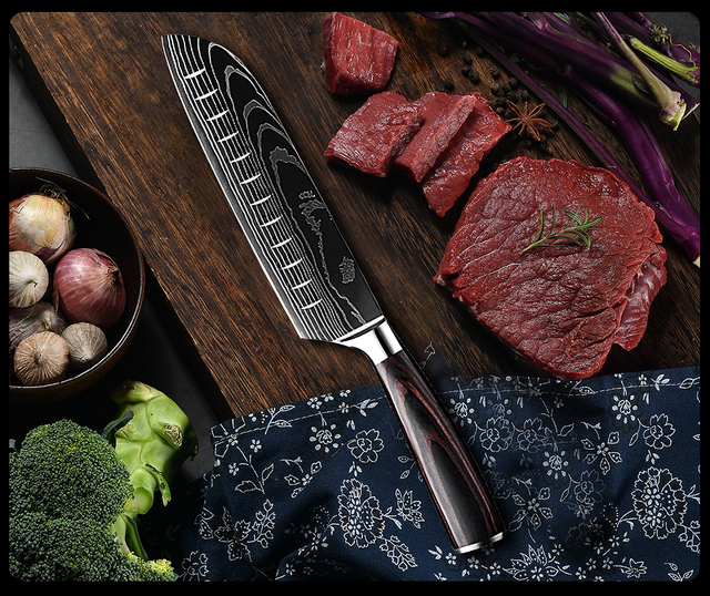 Nóż szefa kuchni wysokiej węgla noże kuchenne Damascus wzór laserowy japoński nóż Santoku Cleaver krojenie nóż introligatorski Grandsharp - Wianko - 19