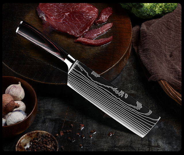 Nóż szefa kuchni wysokiej węgla noże kuchenne Damascus wzór laserowy japoński nóż Santoku Cleaver krojenie nóż introligatorski Grandsharp - Wianko - 21