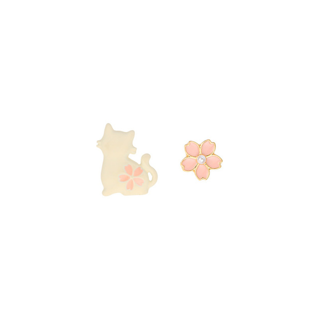 Słodkie asymetryczne kolczyki z kwiatem w kształcie kociaka dla dziewczyn, brzoskwiniowy MMHD001 - Wianko - 3