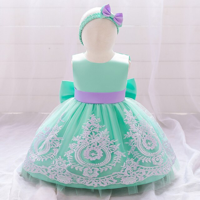 Suknia urodzinowa dla noworodka - formalna, haftowana, z kokardką - pierwszy rok dla dziewczynki - księżniczka, suknia ślubna - Wianko - 5