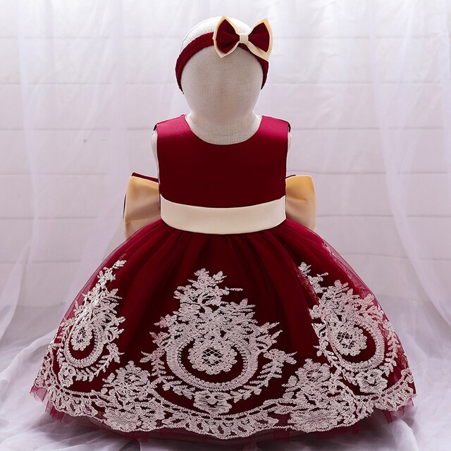 Suknia urodzinowa dla noworodka - formalna, haftowana, z kokardką - pierwszy rok dla dziewczynki - księżniczka, suknia ślubna - Wianko - 8