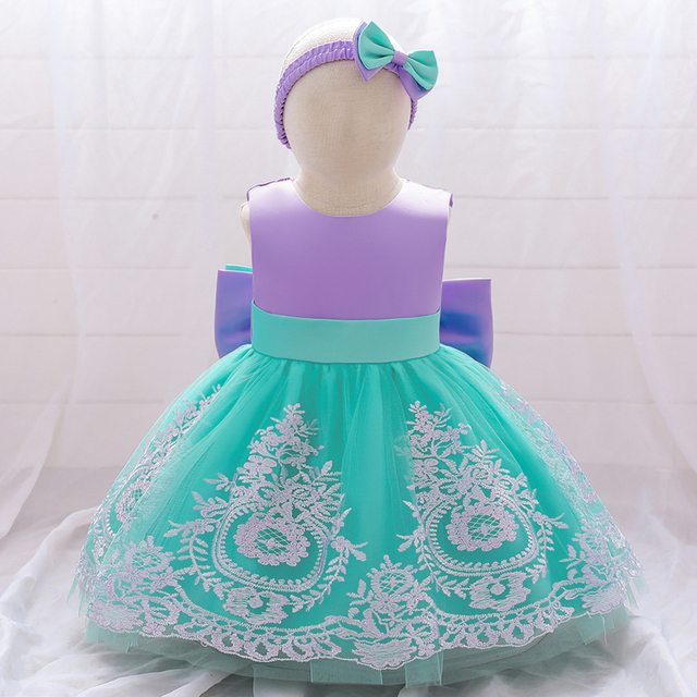 Suknia urodzinowa dla noworodka - formalna, haftowana, z kokardką - pierwszy rok dla dziewczynki - księżniczka, suknia ślubna - Wianko - 6