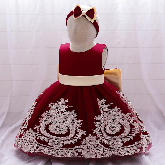 Suknia urodzinowa dla noworodka - formalna, haftowana, z kokardką - pierwszy rok dla dziewczynki - księżniczka, suknia ślubna - Wianko - 10