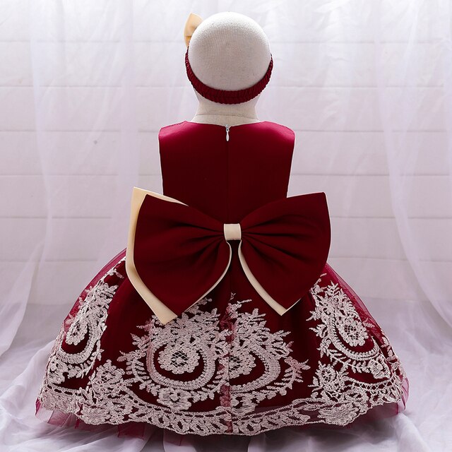 Suknia urodzinowa dla noworodka - formalna, haftowana, z kokardką - pierwszy rok dla dziewczynki - księżniczka, suknia ślubna - Wianko - 9