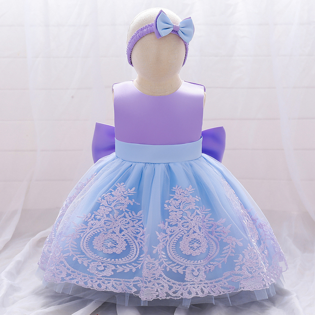 Suknia urodzinowa dla noworodka - formalna, haftowana, z kokardką - pierwszy rok dla dziewczynki - księżniczka, suknia ślubna - Wianko - 7