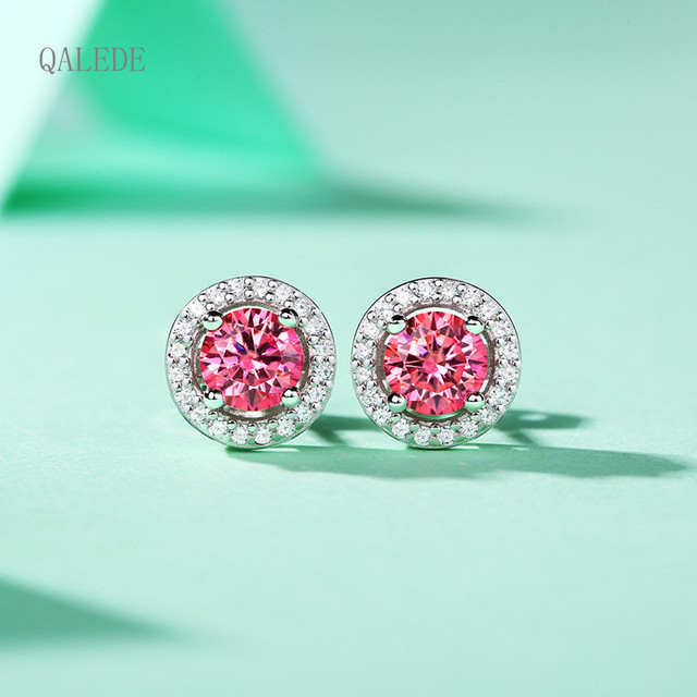 Srebrne kolczyki QALEDE - wysoka jakość, różowe diamenty, nowoczesny design - Wianko - 5