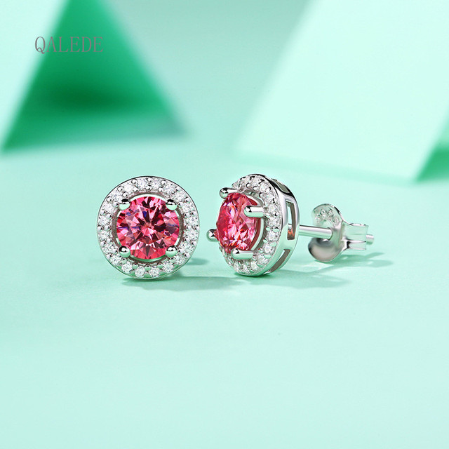 Srebrne kolczyki QALEDE - wysoka jakość, różowe diamenty, nowoczesny design - Wianko - 4