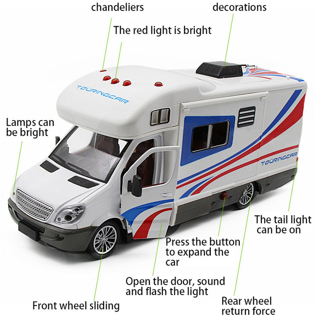 Luksusowy model samochodu campingowego RV 1:32 z odlewanego metalu dla dzieci - Wianko - 4