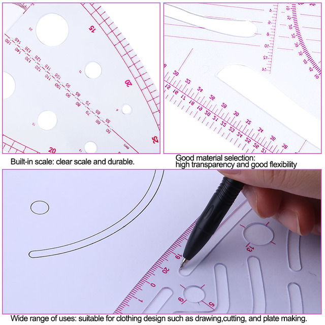 Linijka LMDZ wielofunkcyjna do szycia z krzywikiem, miarką do cięcia i krzywą rękawa z tworzywa sztucznego - Wianko - 2