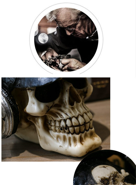 Kreatywny Vintage czaszka z żywicy statua szkielet rekwizyty rzeźba nowoczesny artystyczny dom Bar dekoracja biurka Ornament Halloween Decor prezent - Wianko - 11