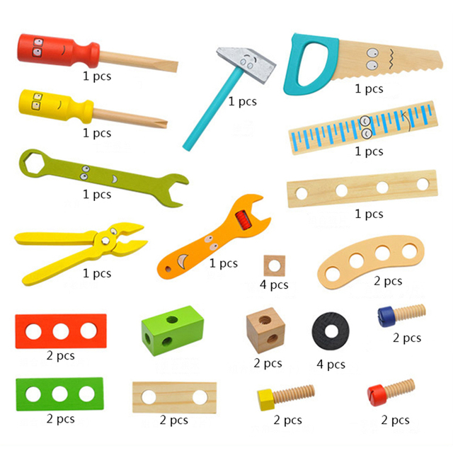 Drewniana skrzynka z narzędziami DIY dla dzieci - edukacyjne zestaw narzędzi do naprawy, symulacja, nauka inżynierii, puzzle - prezent dla chłopca - Wianko - 9
