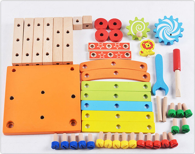 Drewniana skrzynka z narzędziami DIY dla dzieci - edukacyjne zestaw narzędzi do naprawy, symulacja, nauka inżynierii, puzzle - prezent dla chłopca - Wianko - 20