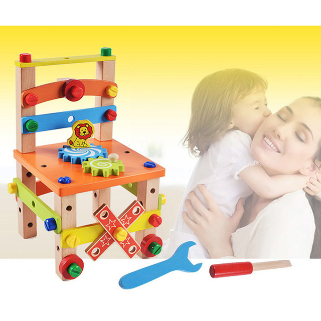 Drewniana skrzynka z narzędziami DIY dla dzieci - edukacyjne zestaw narzędzi do naprawy, symulacja, nauka inżynierii, puzzle - prezent dla chłopca - Wianko - 16