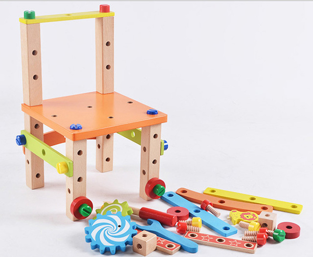 Drewniana skrzynka z narzędziami DIY dla dzieci - edukacyjne zestaw narzędzi do naprawy, symulacja, nauka inżynierii, puzzle - prezent dla chłopca - Wianko - 17