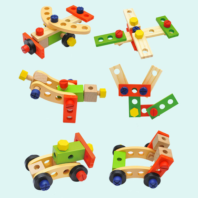 Drewniana skrzynka z narzędziami DIY dla dzieci - edukacyjne zestaw narzędzi do naprawy, symulacja, nauka inżynierii, puzzle - prezent dla chłopca - Wianko - 7