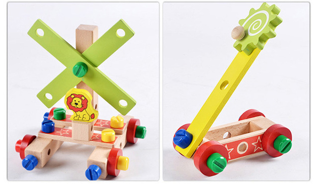 Drewniana skrzynka z narzędziami DIY dla dzieci - edukacyjne zestaw narzędzi do naprawy, symulacja, nauka inżynierii, puzzle - prezent dla chłopca - Wianko - 15