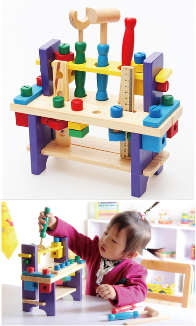 Drewniana skrzynka z narzędziami DIY dla dzieci - edukacyjne zestaw narzędzi do naprawy, symulacja, nauka inżynierii, puzzle - prezent dla chłopca - Wianko - 11