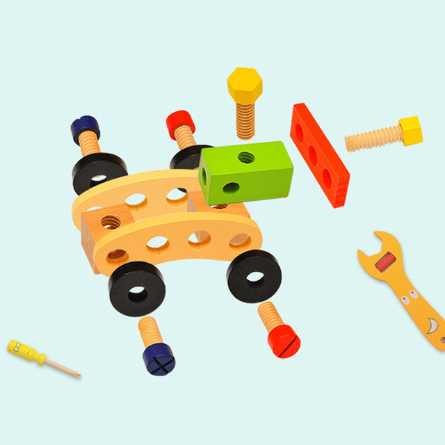 Drewniana skrzynka z narzędziami DIY dla dzieci - edukacyjne zestaw narzędzi do naprawy, symulacja, nauka inżynierii, puzzle - prezent dla chłopca - Wianko - 8