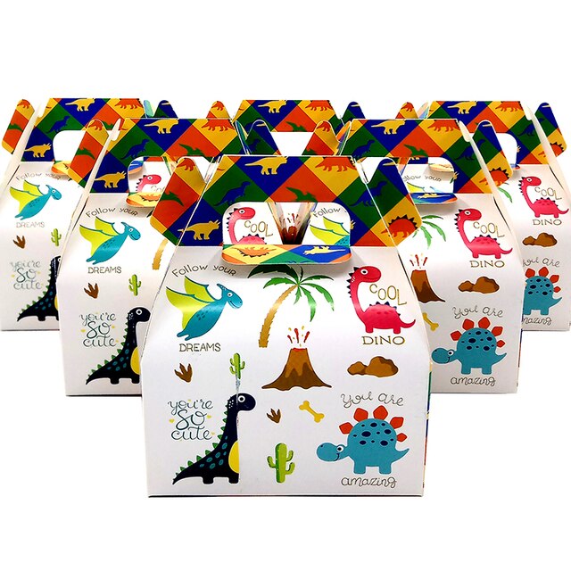 Pudełko na prezenty z 6 sztukami cukierków, w kształcie ciasta, dla dzieci w motywie dinozaurów, idealne na urodziny i przyjęcia, dla niemowląt i dekoracji - Wianko - 2