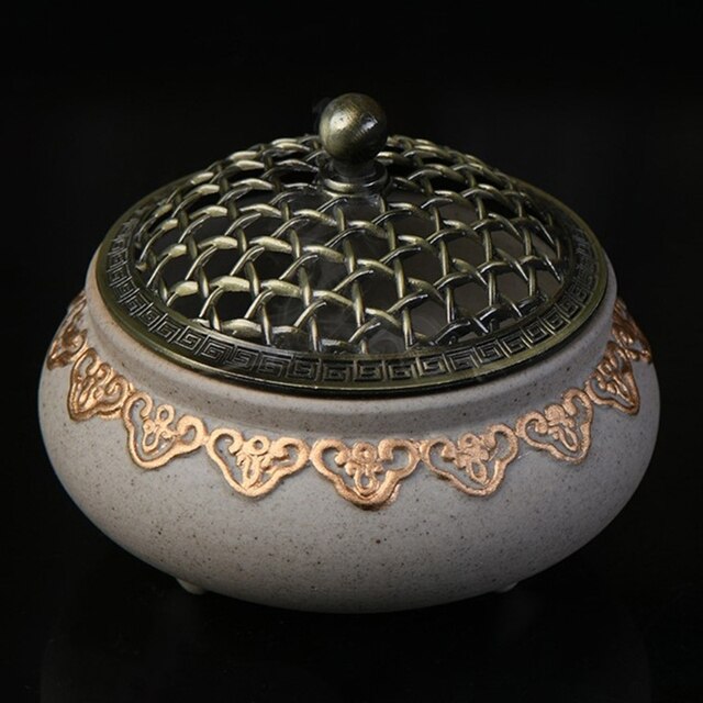 Klasyczna ceramiczna kadzielnica okrągła z pokrywką i porcelanowymi kadzidełkami 20RC - Wianko - 8