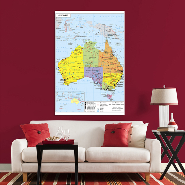 Mapa transportu Australii w języku francuskim - obraz na płótnie 150x225 cm - Wianko - 3