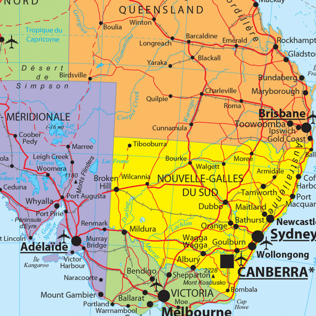 Mapa transportu Australii w języku francuskim - obraz na płótnie 150x225 cm - Wianko - 4