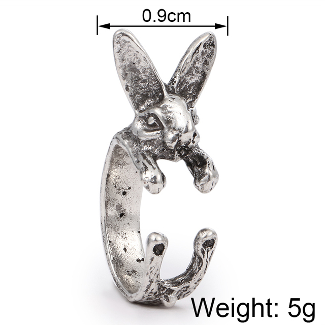 Regulowany pierścionek zwierząt z motywem królika, delfina i hipisowskiego stylu vintage, wykonany ręcznie z posrebrzanymi knuckles – prezent biżuteryjny dla kobiet i dziewcząt - Wianko - 30