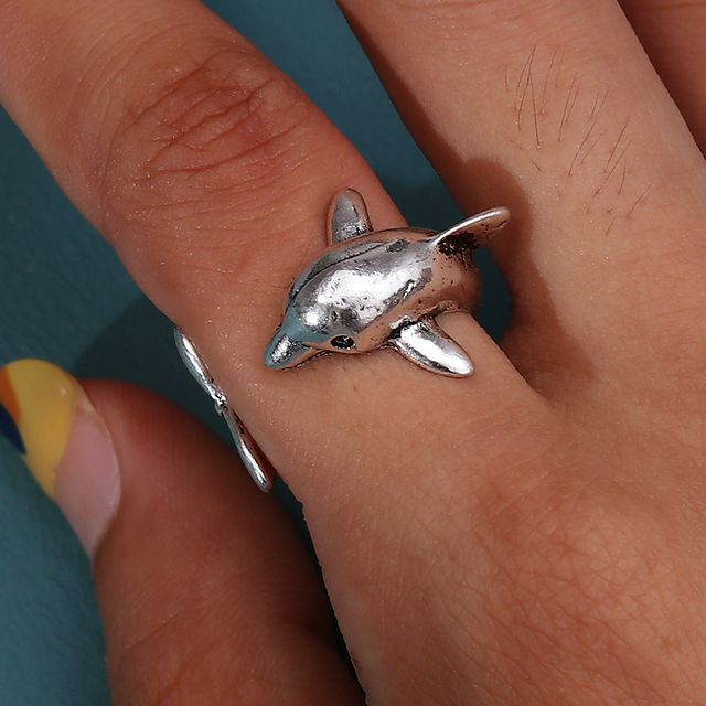 Regulowany pierścionek zwierząt z motywem królika, delfina i hipisowskiego stylu vintage, wykonany ręcznie z posrebrzanymi knuckles – prezent biżuteryjny dla kobiet i dziewcząt - Wianko - 49