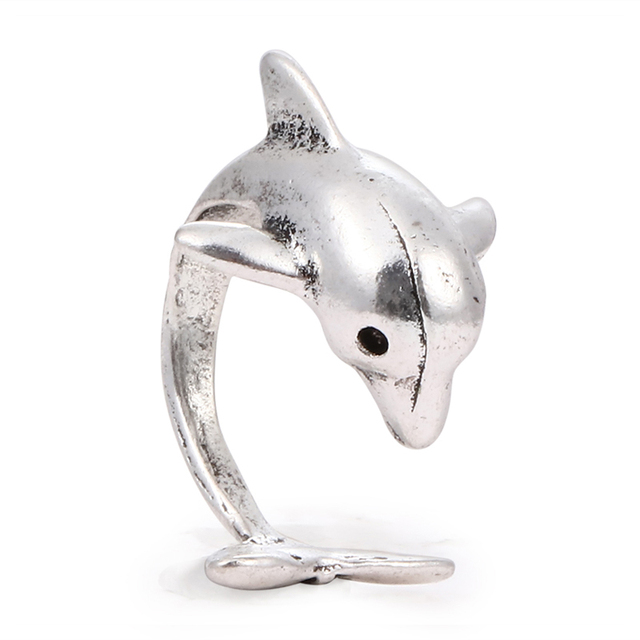 Regulowany pierścionek zwierząt z motywem królika, delfina i hipisowskiego stylu vintage, wykonany ręcznie z posrebrzanymi knuckles – prezent biżuteryjny dla kobiet i dziewcząt - Wianko - 53