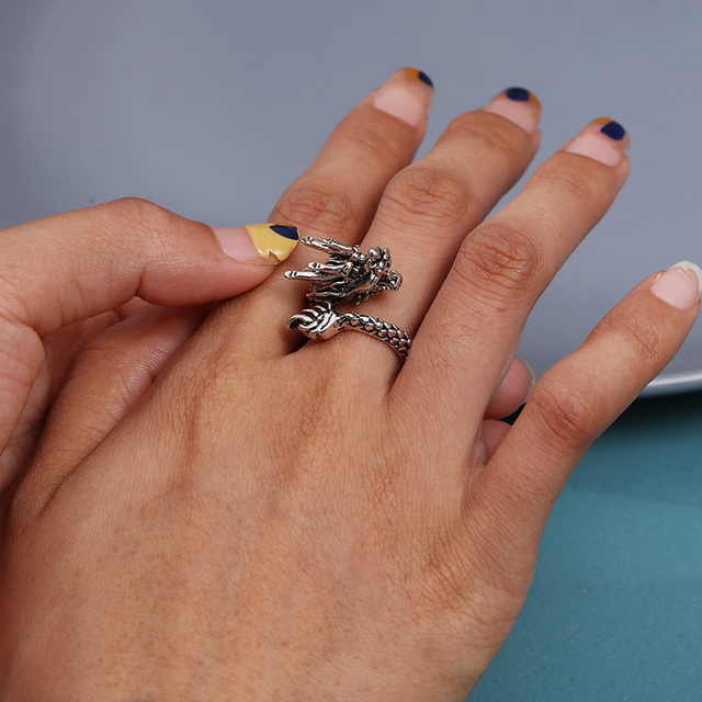 Regulowany pierścionek zwierząt z motywem królika, delfina i hipisowskiego stylu vintage, wykonany ręcznie z posrebrzanymi knuckles – prezent biżuteryjny dla kobiet i dziewcząt - Wianko - 35